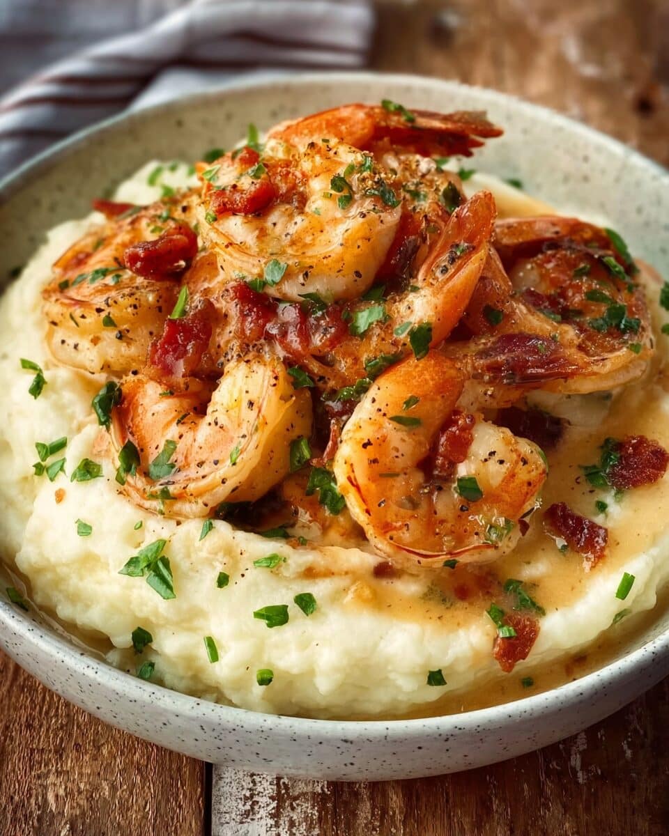 Creamy Garlic Shrimp Over Mashed Potatoes
