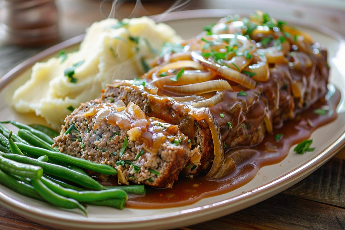 Crockpot French Onion Meatloaf with Melted Swiss Cheese