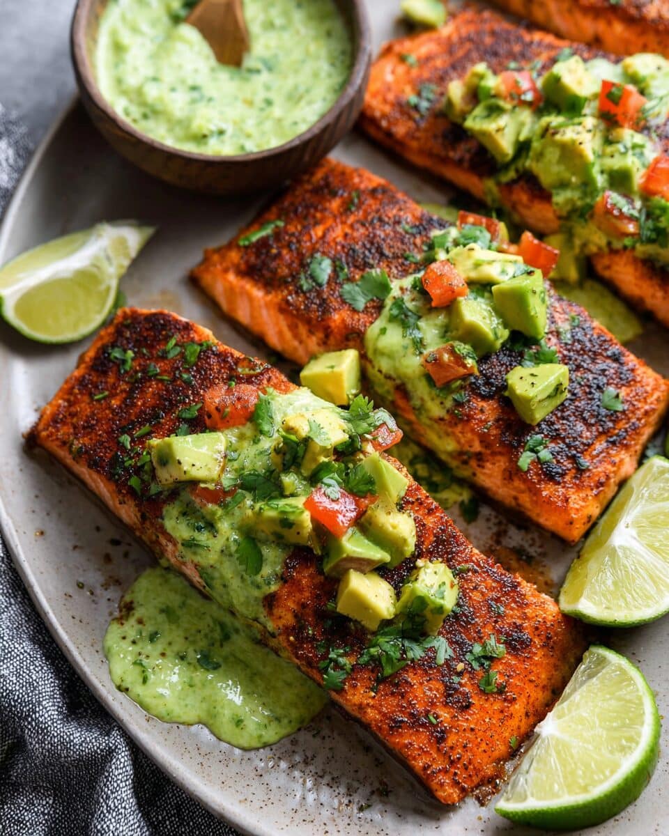 Spicy Cajun Salmon with Avocado-Lime Sauce
