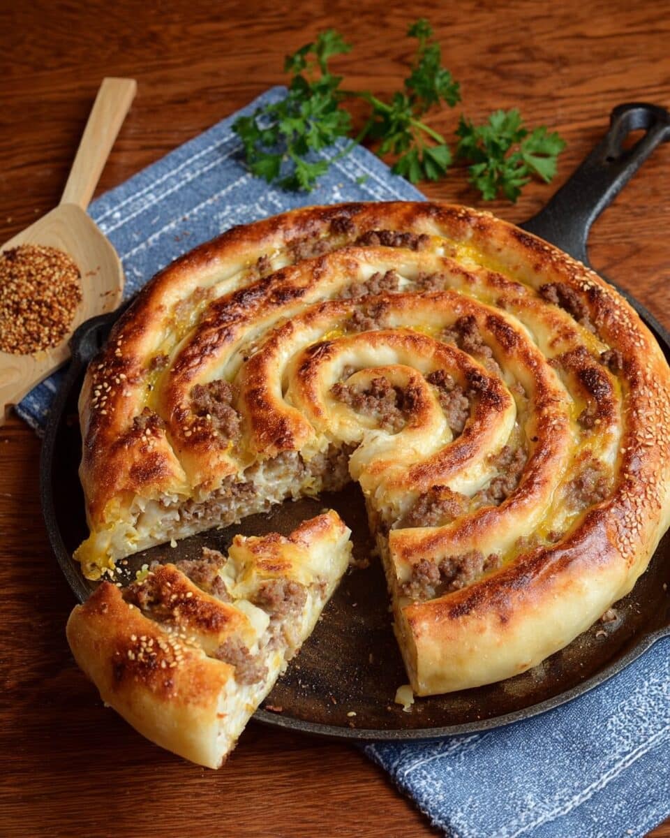 Turkish Spiral Börek with Spiced Ground Beef