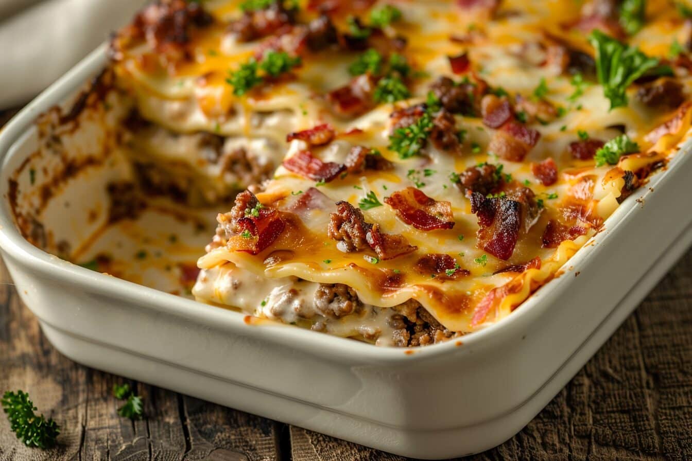 Parmesan Garlic Bacon Cheeseburger Lasagna