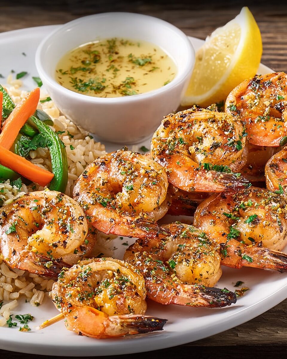 Grilled Shrimp Skewers with Garlic Lemon Pepper Butter