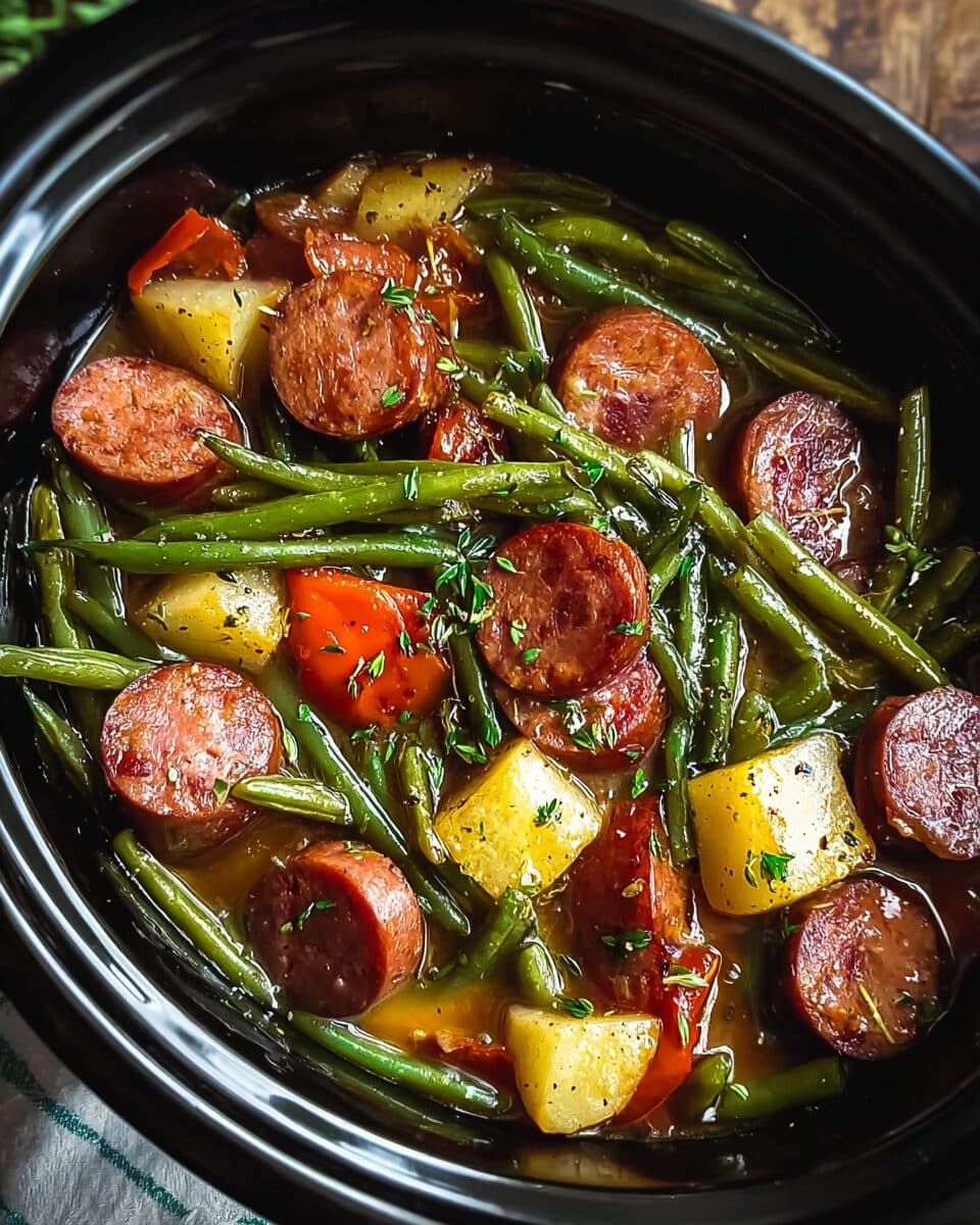 Crockpot Kielbasa and Green Beans