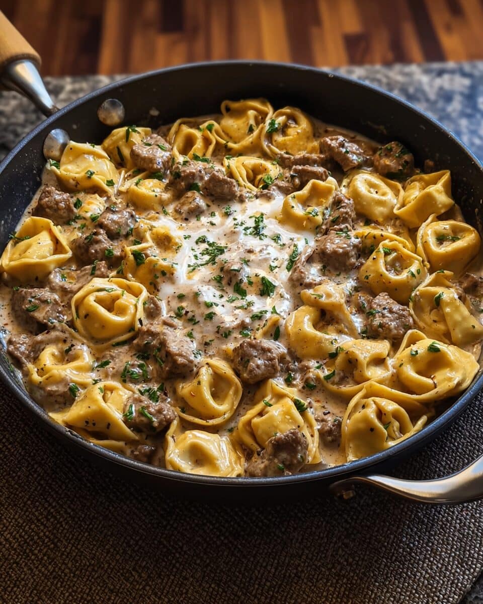 One Skillet Beef Stroganoff Tortellini