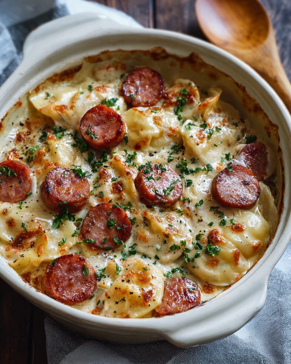 Crockpot Pierogi Casserole with Kielbasa