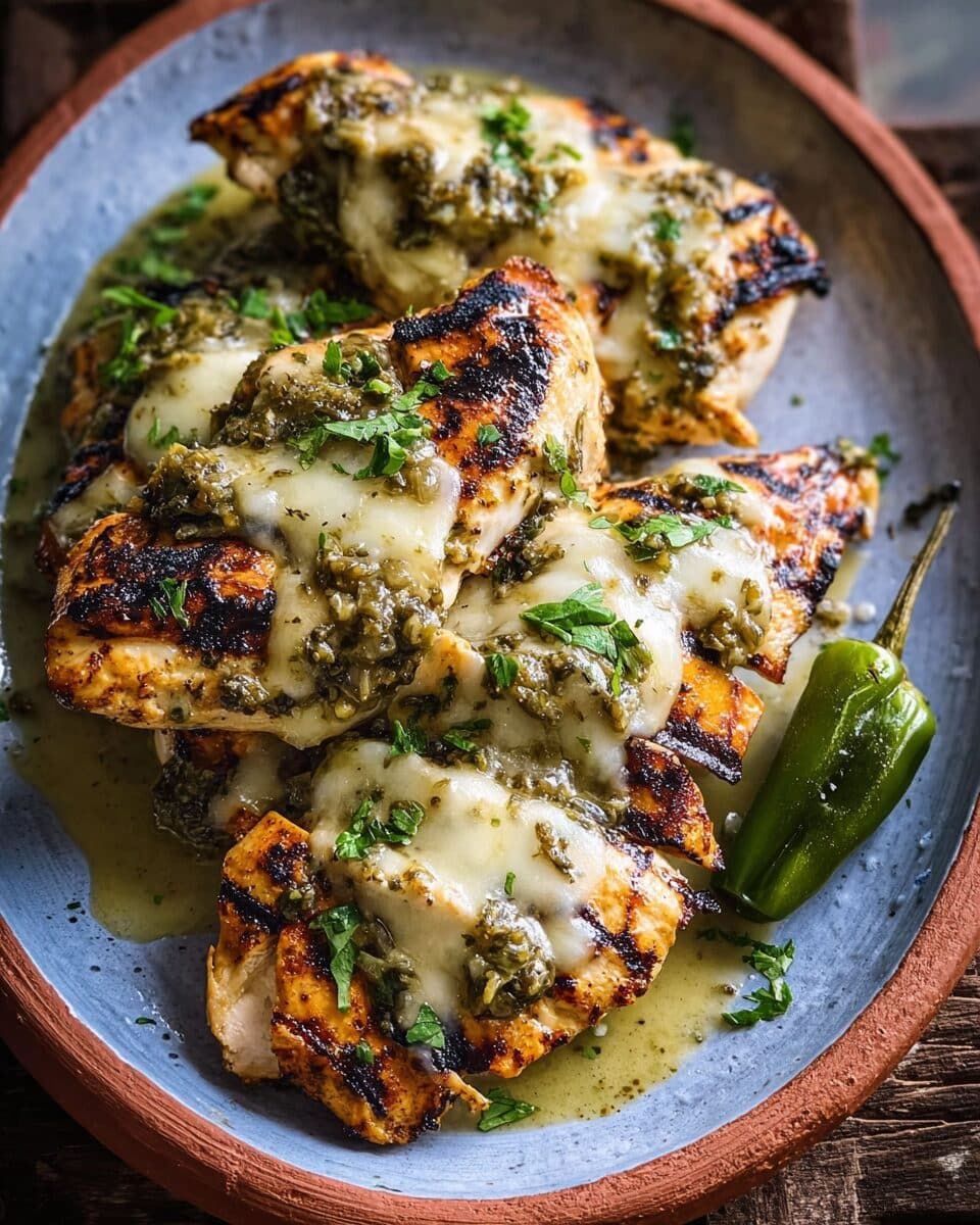 Cheesy Grilled Salsa Verde Pepper Jack Chicken
