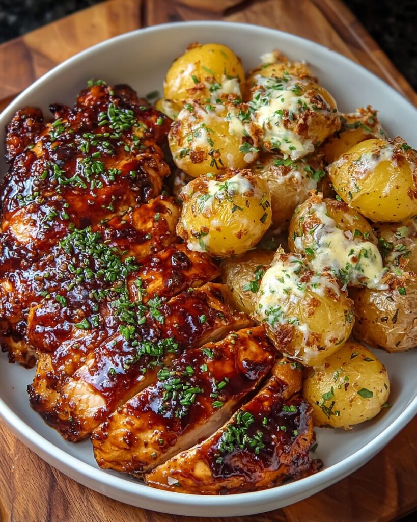 Honey BBQ Chicken with Garlic Parmesan Potatoes
