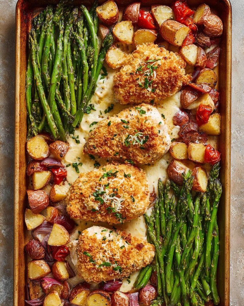 Parmesan Crusted Chicken Sheet Pan Dinner