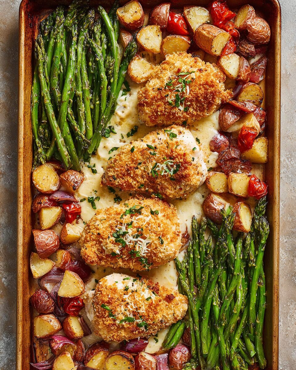 Parmesan Crusted Chicken Sheet Pan Dinner