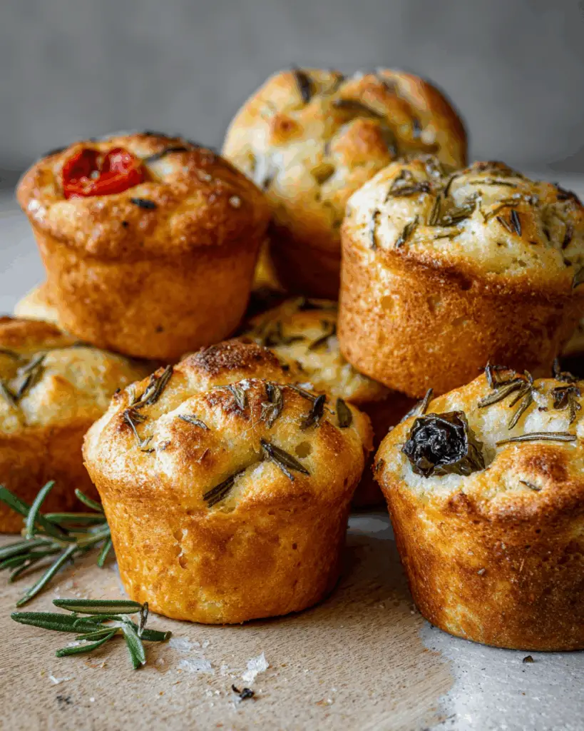 Golden Crust Garlic Rosemary Focaccia Muffins