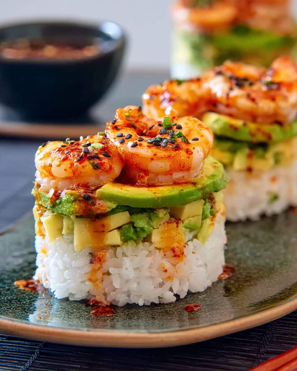 Spicy Shrimp Sushi Stacks