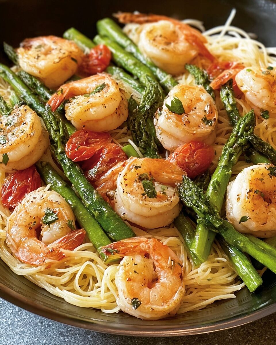 Asparagus and Shrimp with Angel Hair