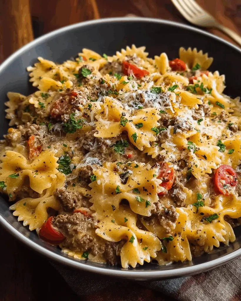 Creamy Ground Beef Bowtie Pasta