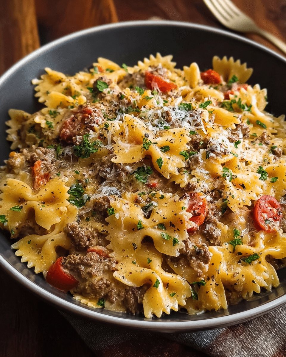 Creamy Ground Beef Bowtie Pasta