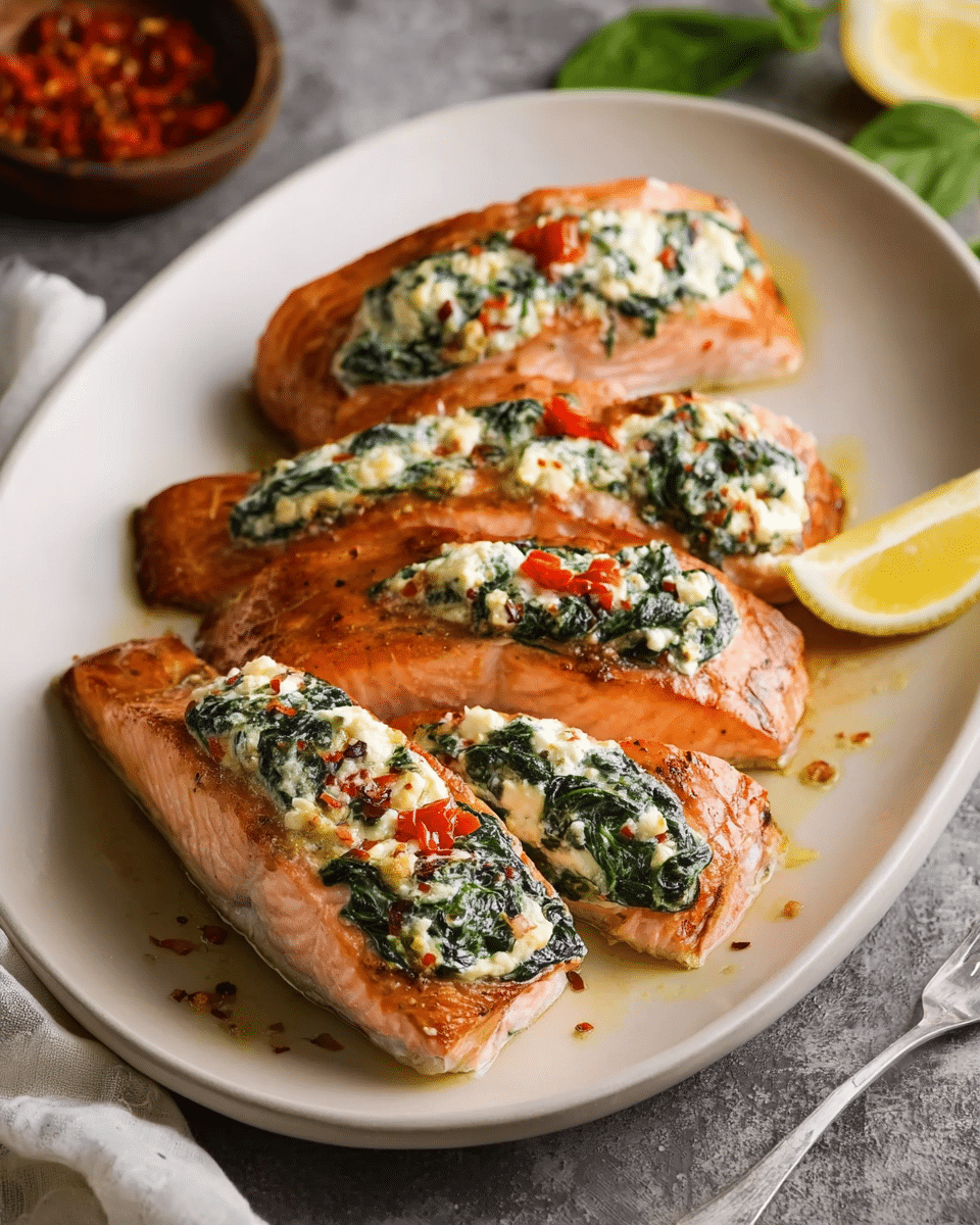 Stuffed Salmon with Spinach & Feta