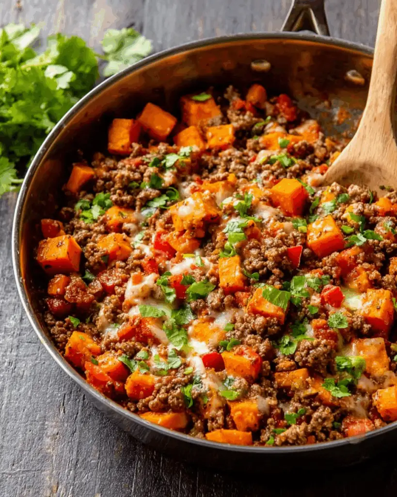 Southwest Ground Beef and Sweet Potato Skillet