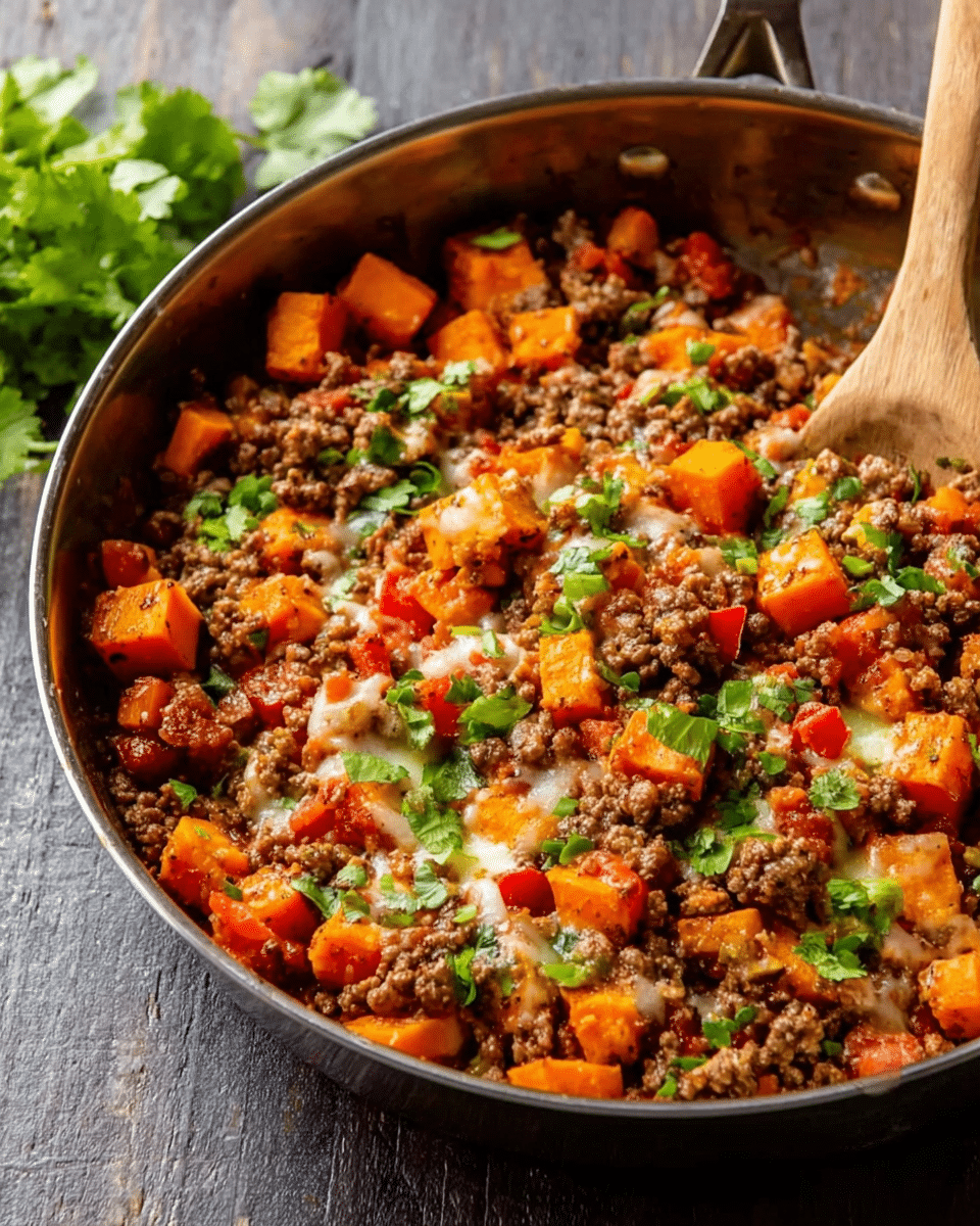 Southwest Ground Beef and Sweet Potato Skillet