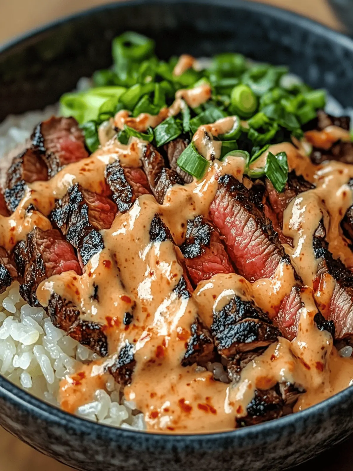 Korean BBQ Steak Rice Bowls with Spicy Cream Sauce
