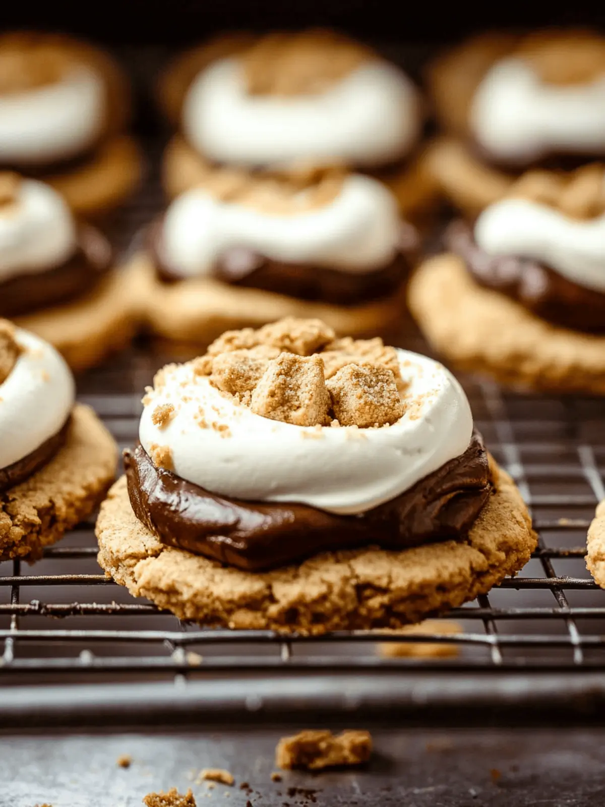 Soft and chewy graham cracker cookies topped with smooth chocolate fudge frosting and creamy marshmallow buttercream.