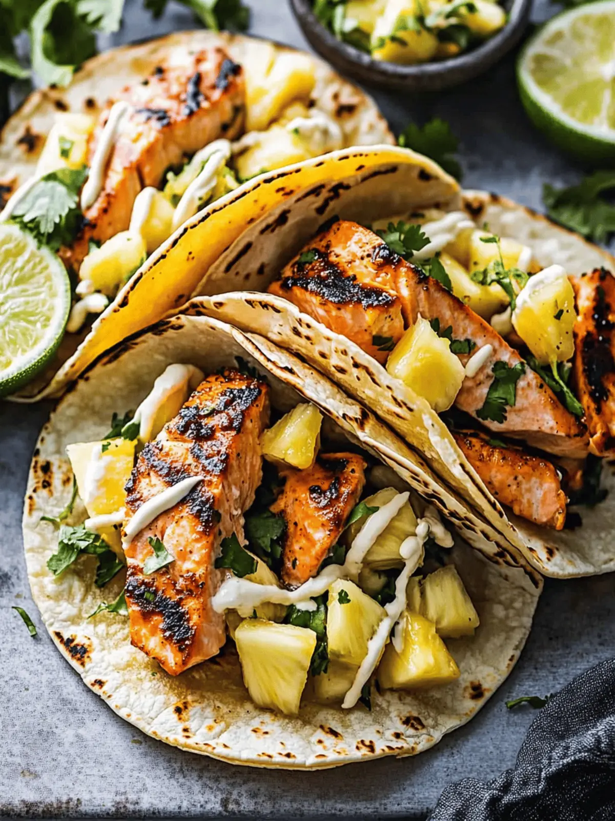Chipotle Honey Salmon Tacos with Pineapple Salsa