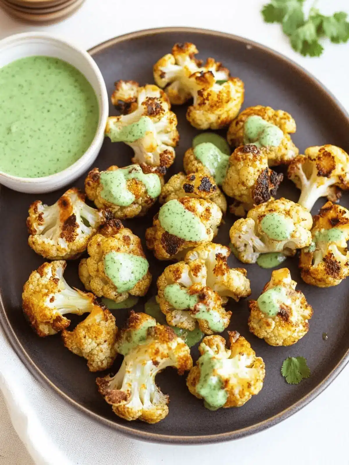 Air Fryer Cauliflower with Cilantro Yogurt Sauce