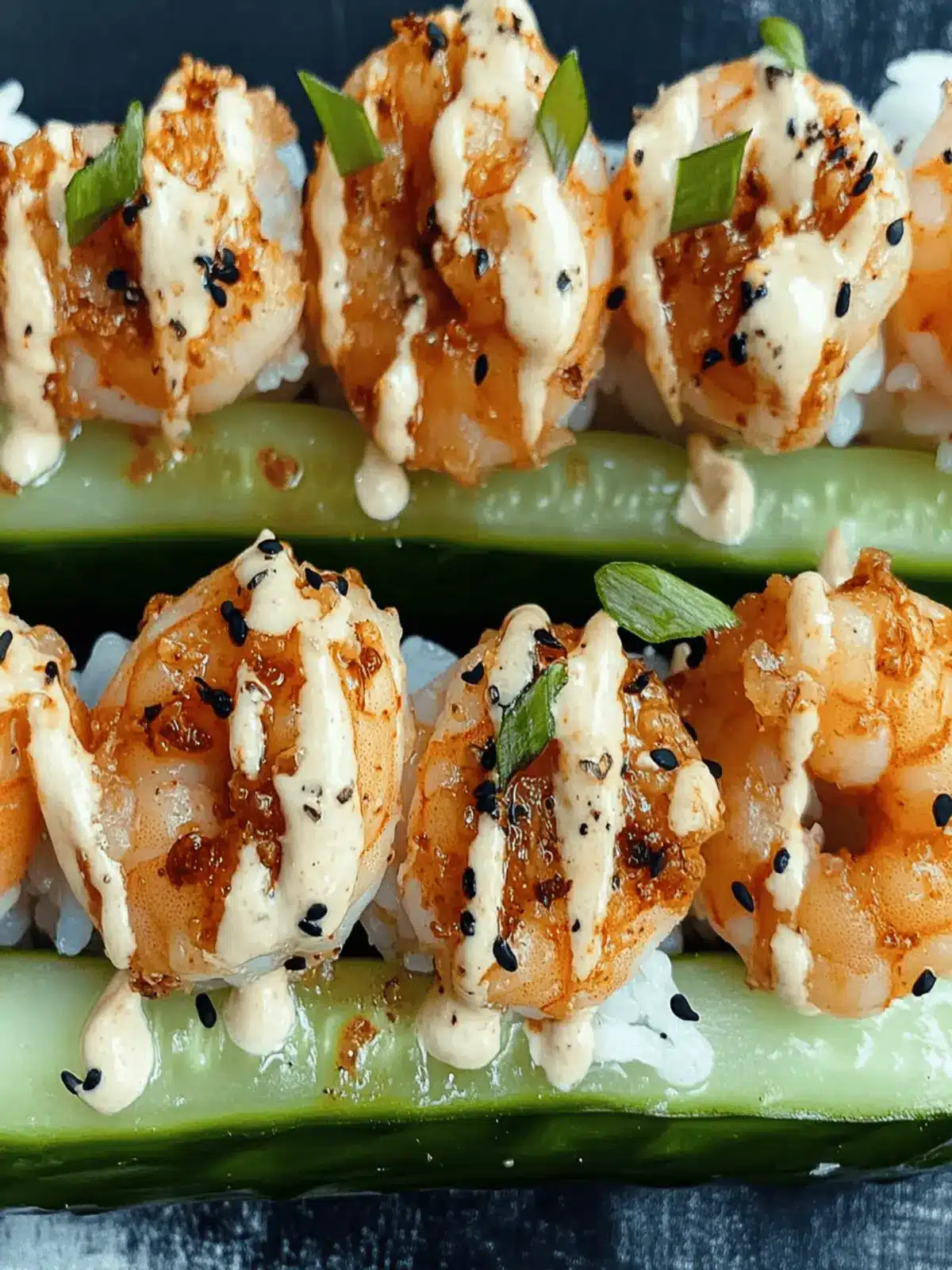 Spicy Shrimp Cucumber Sushi boats