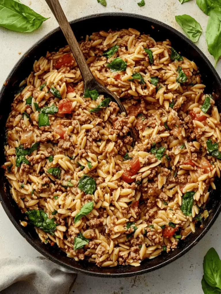 Ground Beef Orzo Skillet