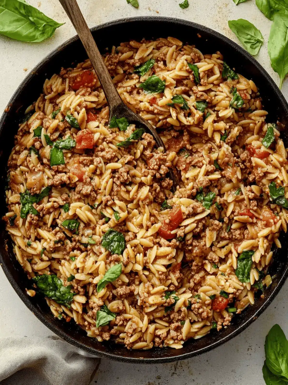 Ground Beef Orzo Skillet