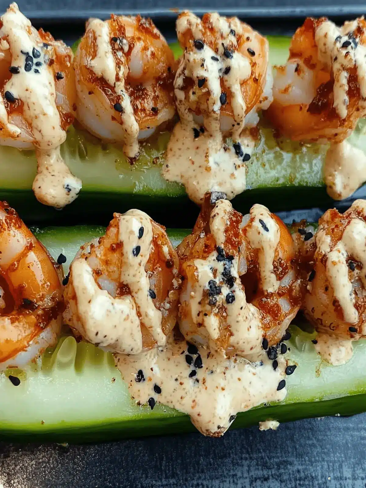 Spicy Shrimp Cucumber Sushi boats