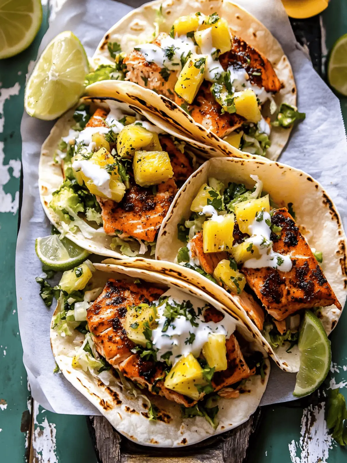 Sheet Pan Chipotle Salmon Tacos with Pineapple Jalapeño Salsa.