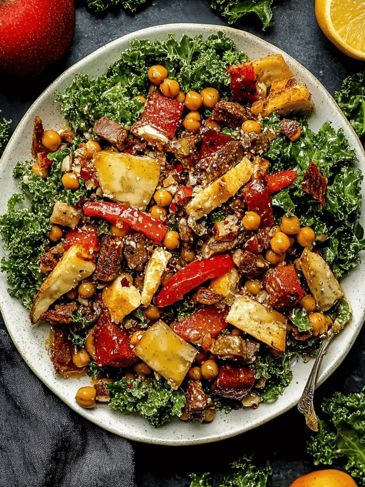 Fall Harvest BBQ Chickpea Kale Salad with Honey Mustard Dressing