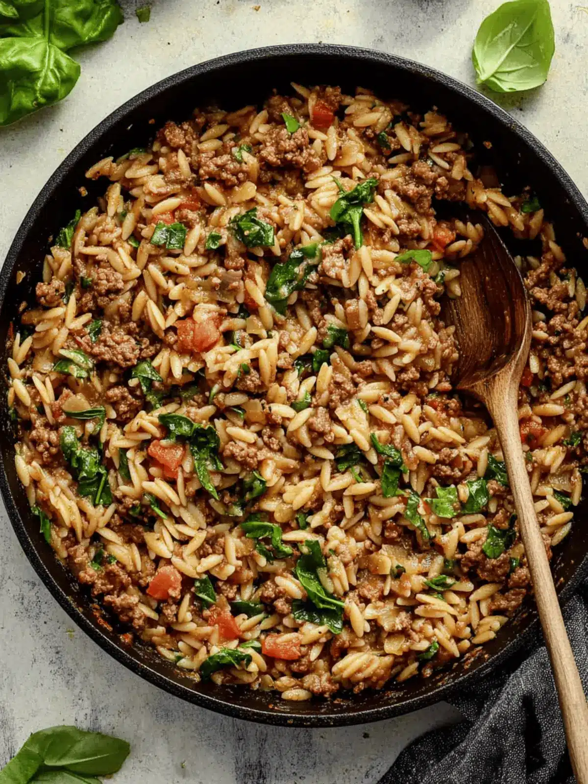 Ground Beef Orzo Skillet