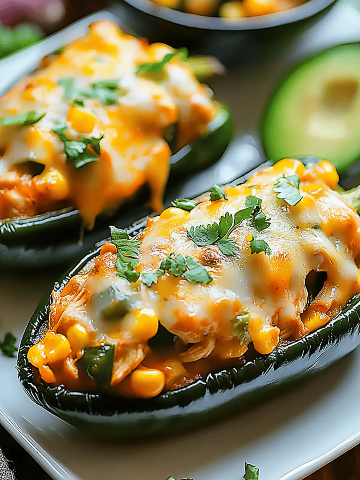 Cheesy Chicken and Corn Stuffed Poblano Peppers