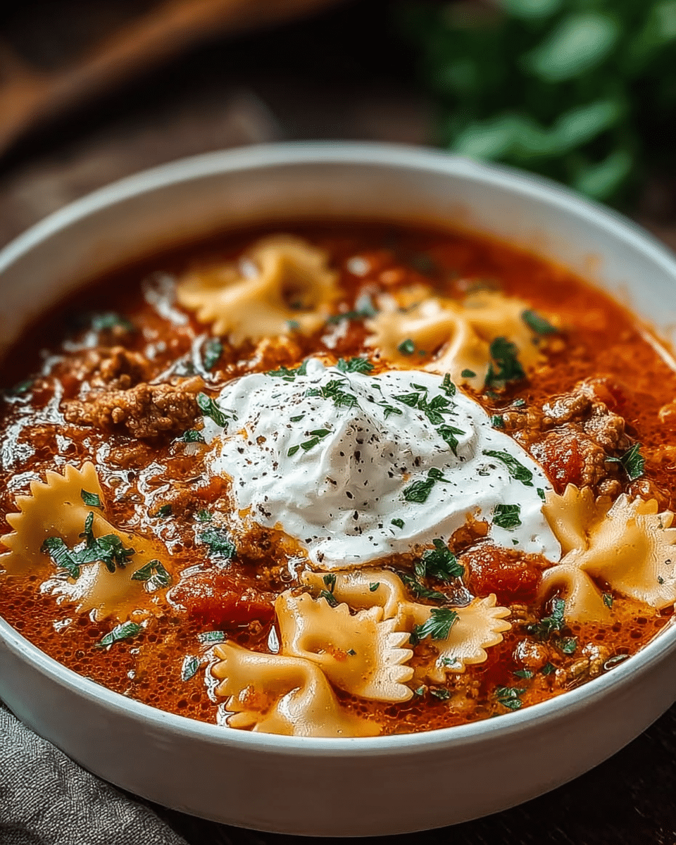 Cozy One-Pot Lasagna Soup with Cheesy Toppings