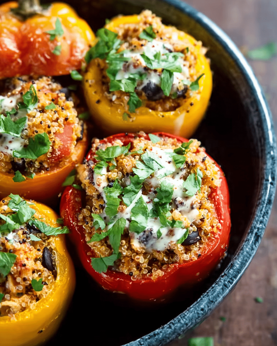 Crockpot Chicken Quinoa Stuffed Peppers
