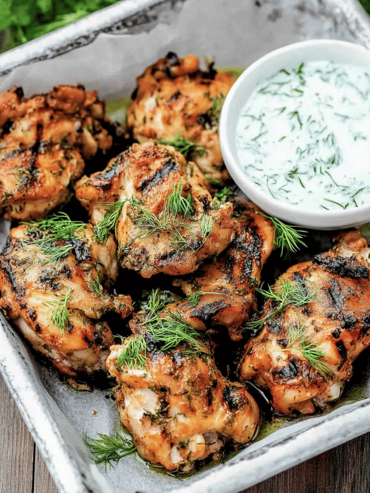 Mediterranean Grilled Chicken Thighs with Dill Yogurt Sauce