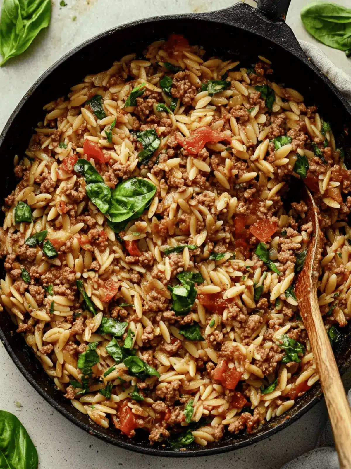 Ground Beef Orzo Skillet