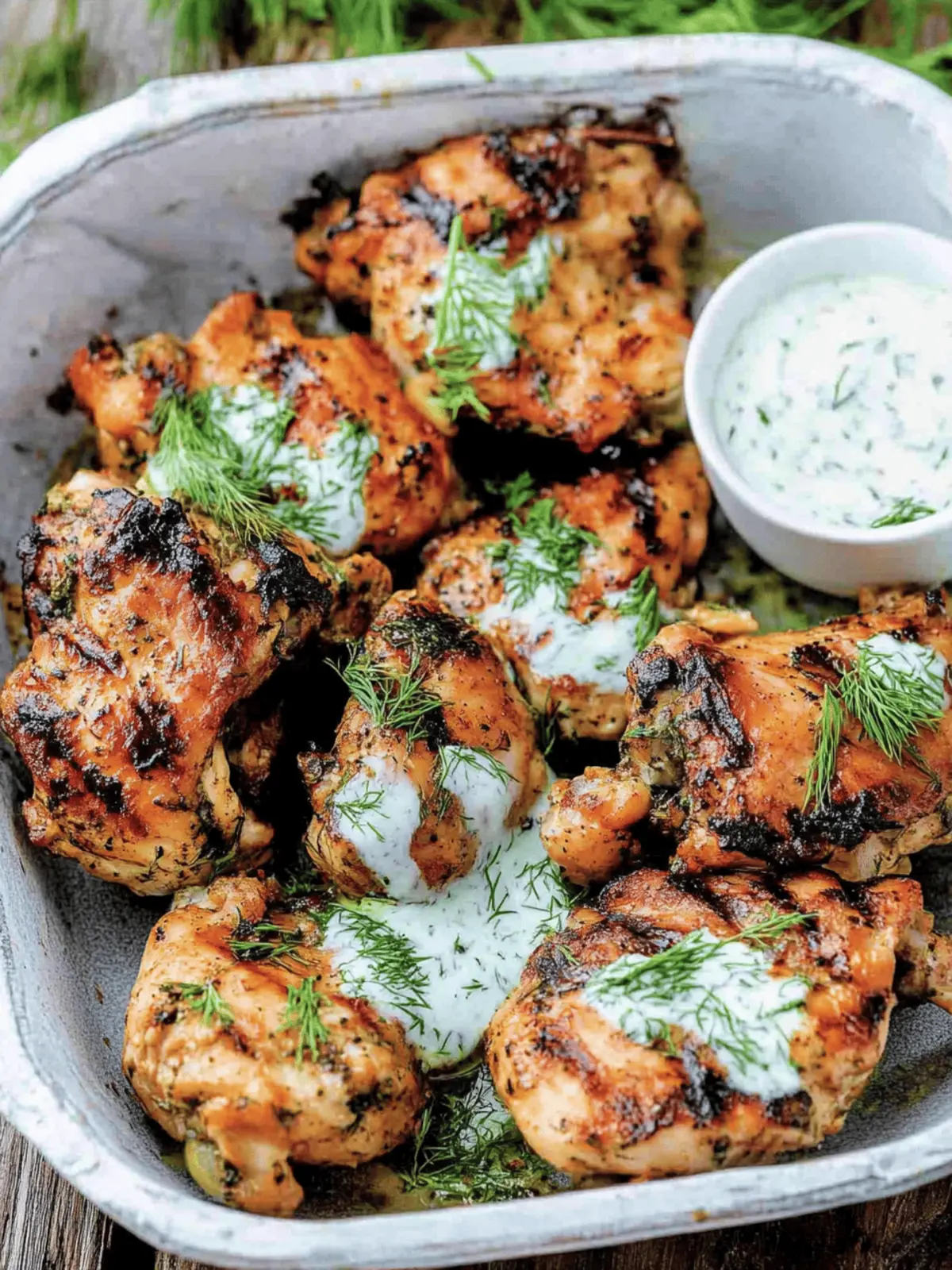 Mediterranean Grilled Chicken Thighs with Dill Yogurt Sauce
