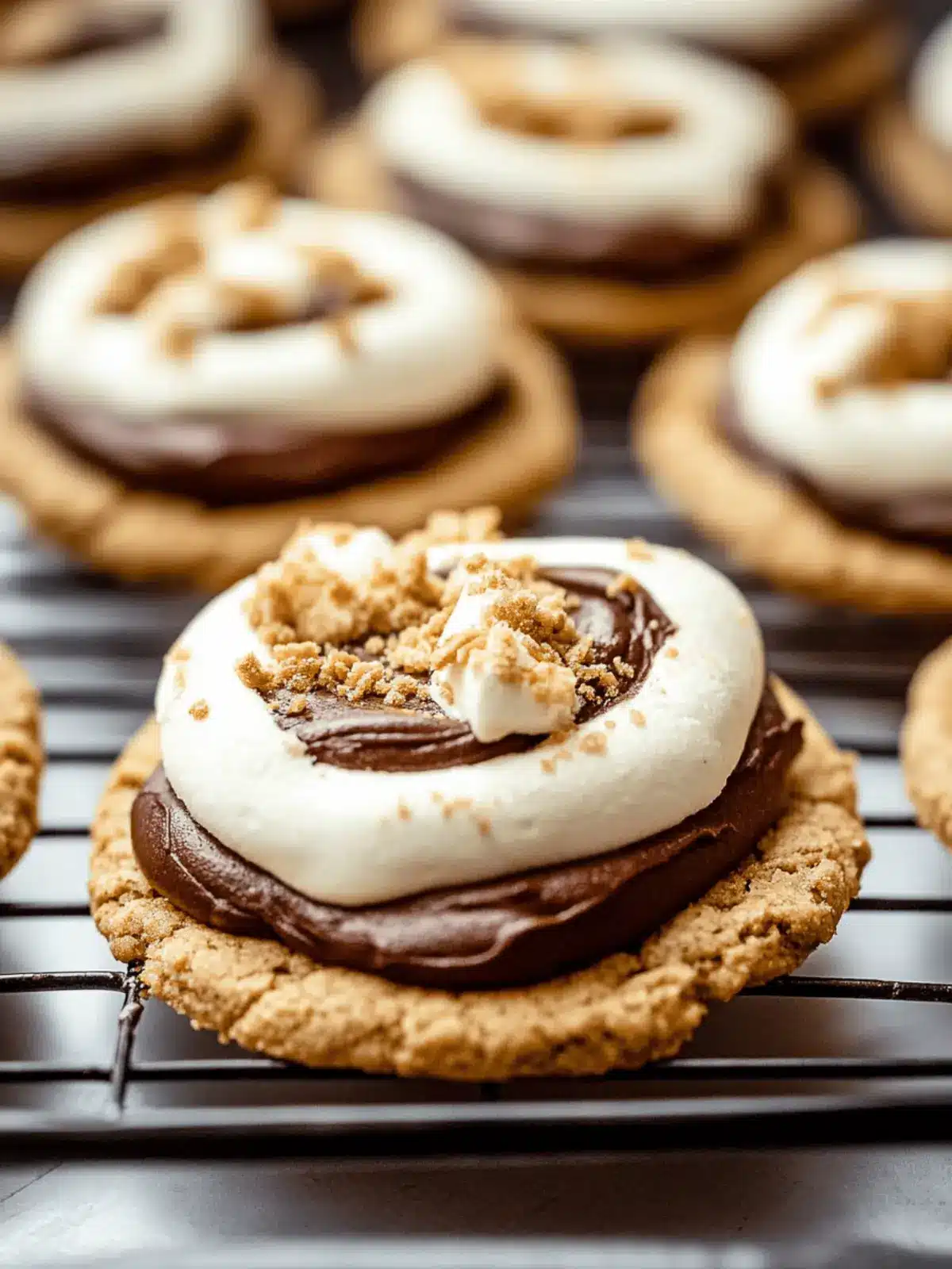 Soft and chewy graham cracker cookies topped with smooth chocolate fudge frosting and creamy marshmallow buttercream.