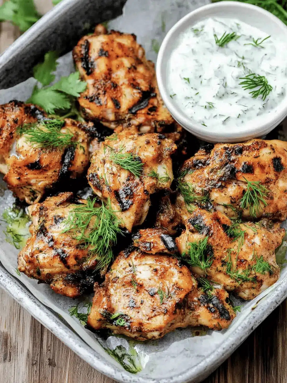 Mediterranean Grilled Chicken Thighs with Dill Yogurt Sauce