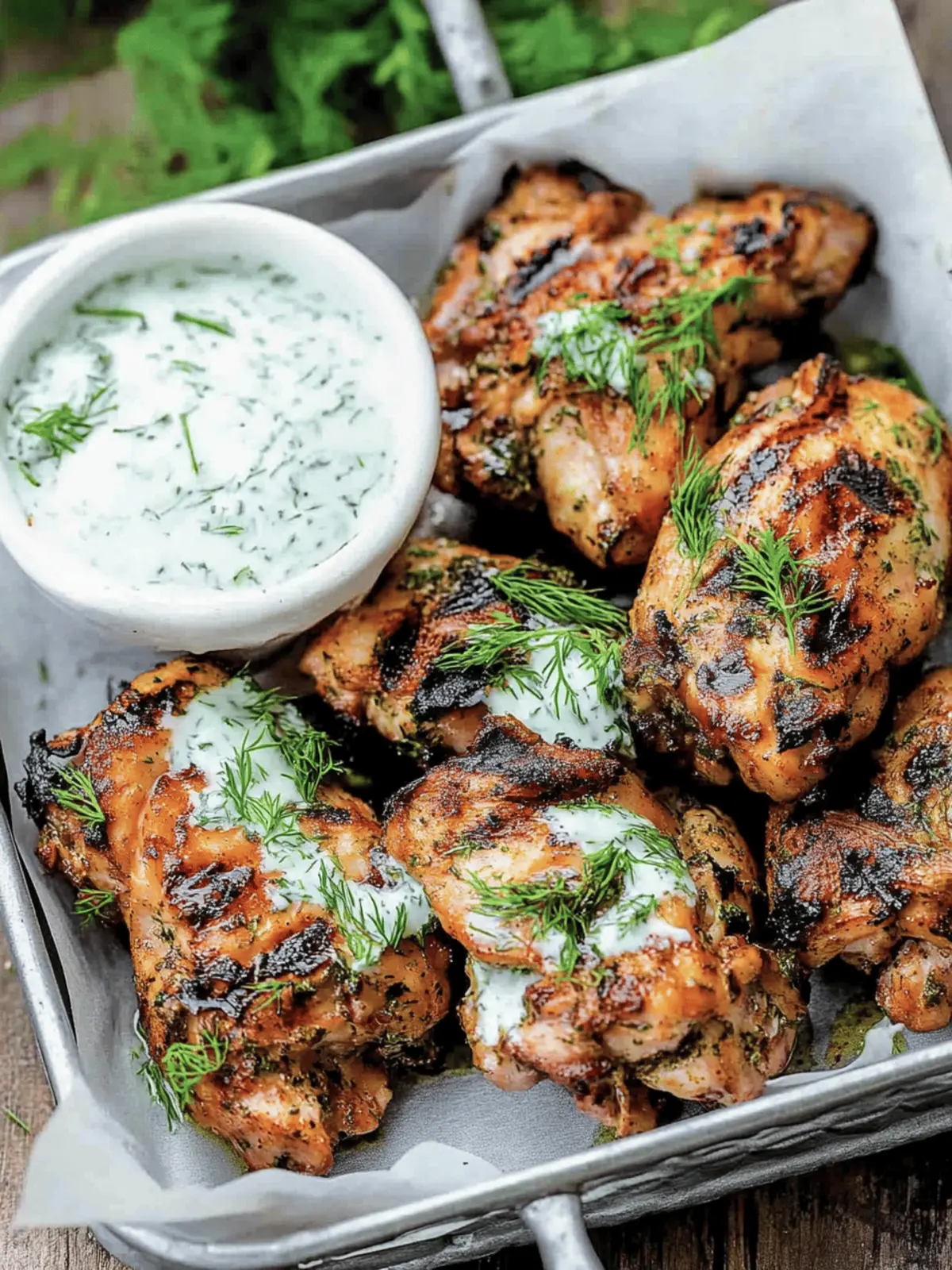 Mediterranean Grilled Chicken Thighs with Dill Yogurt Sauce