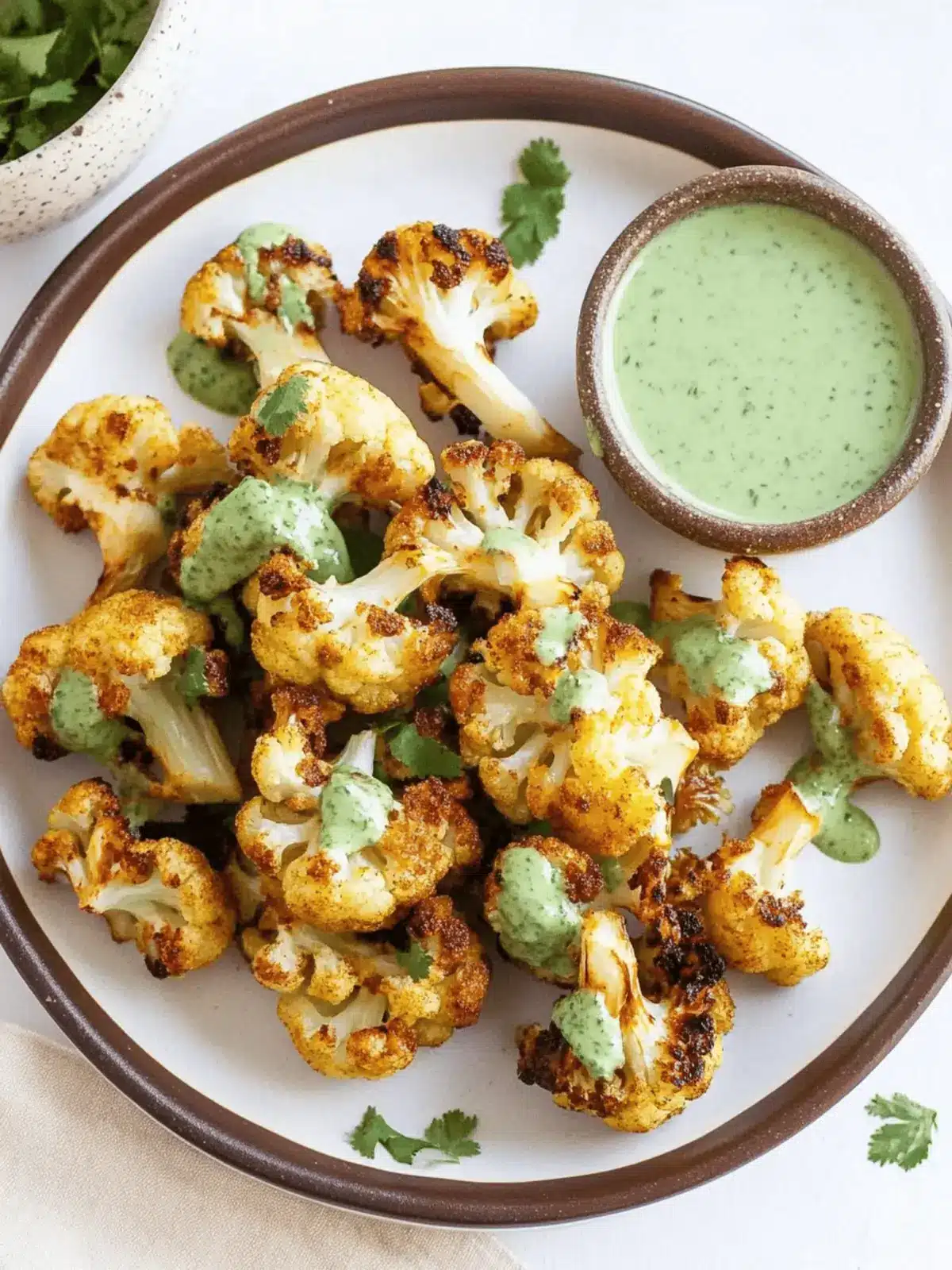 Air Fryer Cauliflower with Cilantro Yogurt Sauce