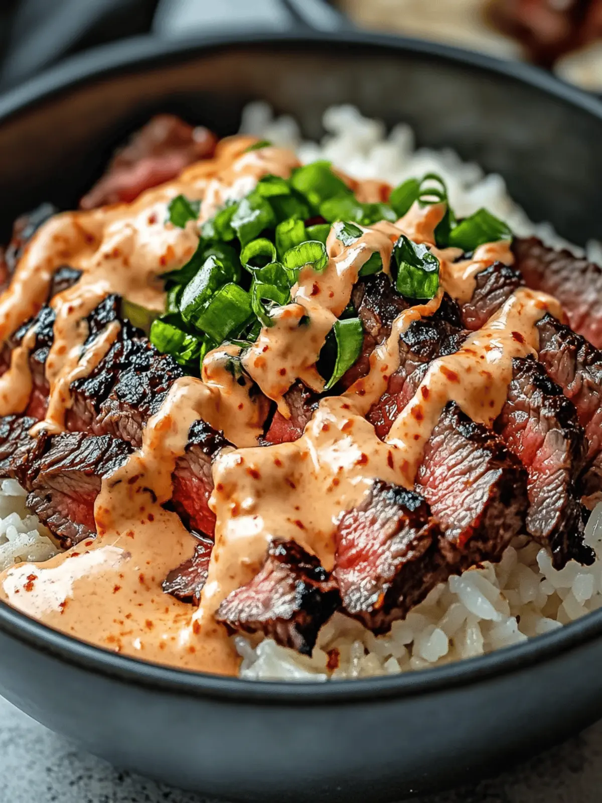 Korean BBQ Steak Rice Bowls with Spicy Cream Sauce