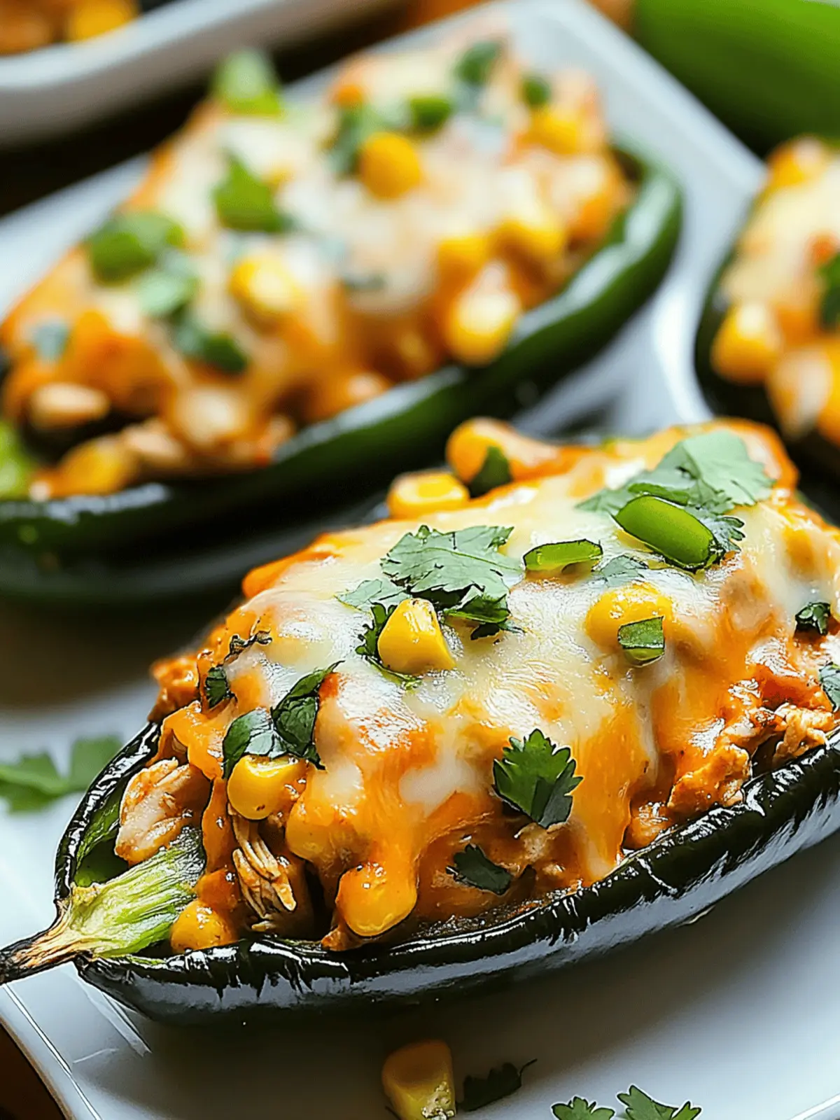 Cheesy Chicken and Corn Stuffed Poblano Peppers