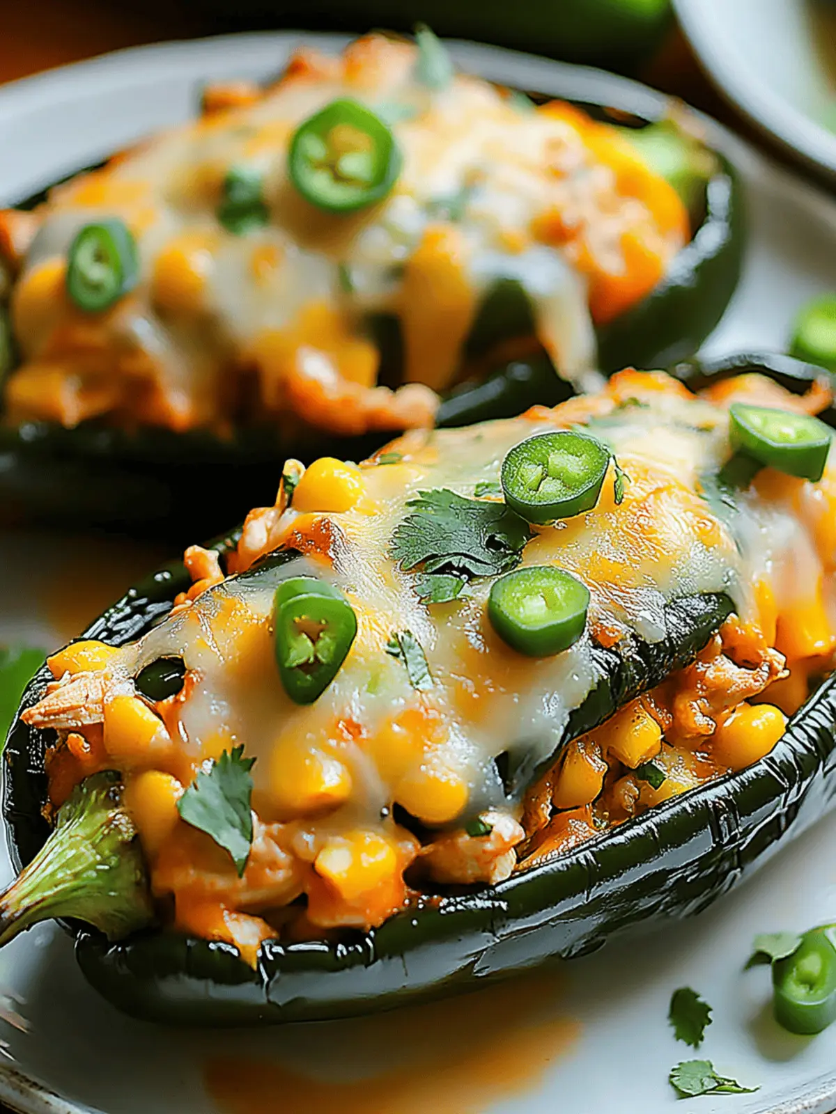 Cheesy Chicken and Corn Stuffed Poblano Peppers