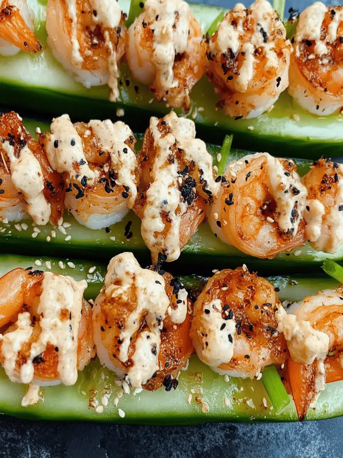 Spicy Shrimp Cucumber Sushi boats