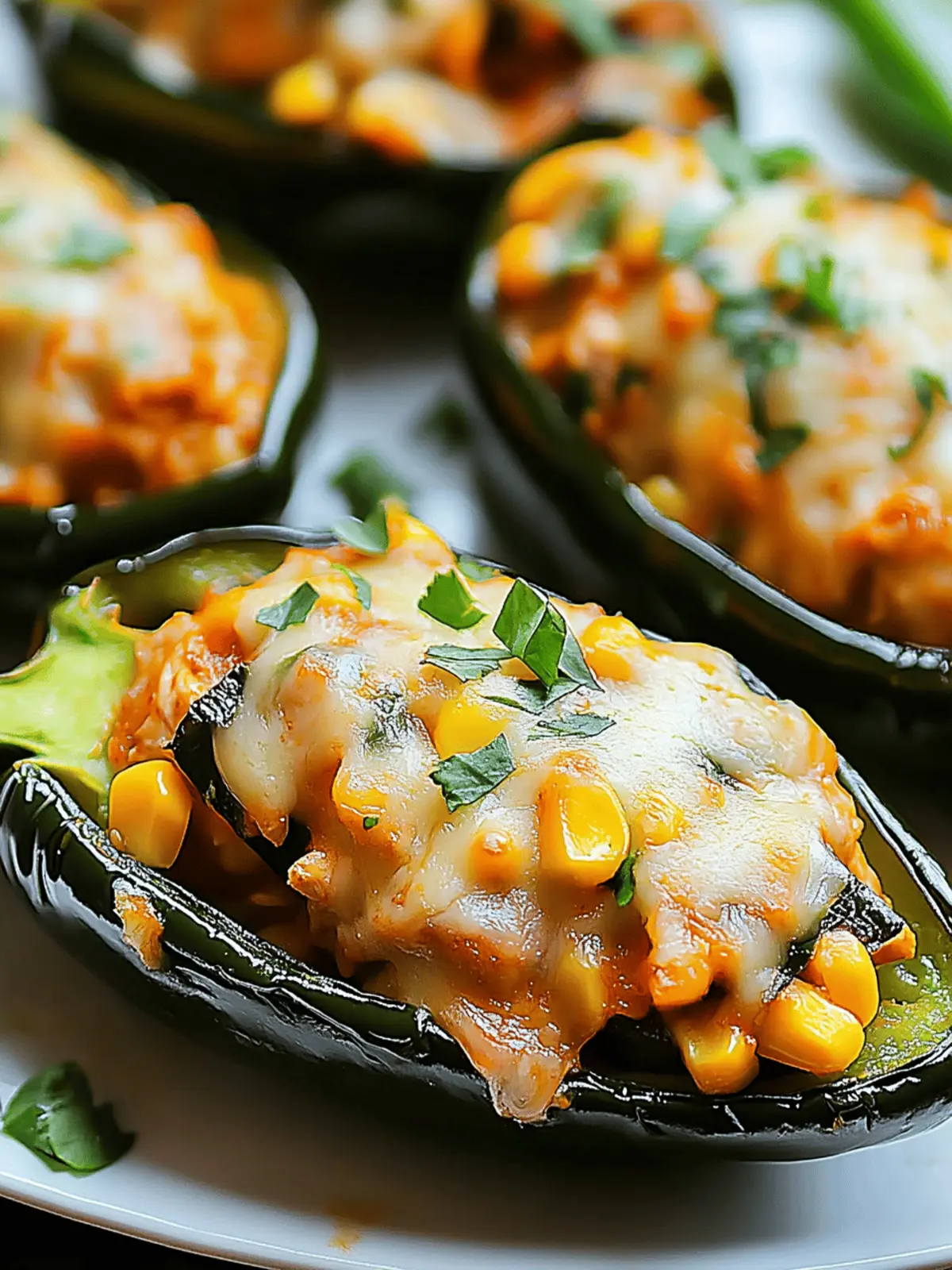 Cheesy Chicken and Corn Stuffed Poblano Peppers