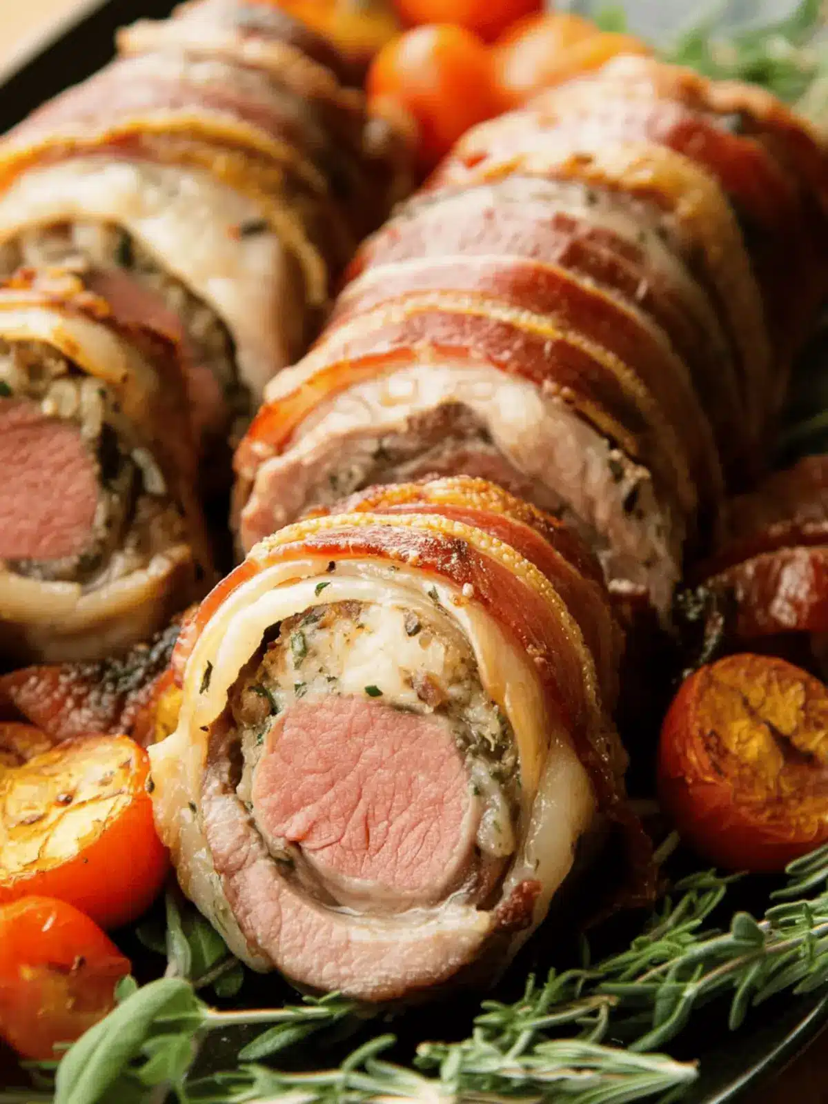 Stuffed Pork Tenderloin Wrapped in Bacon