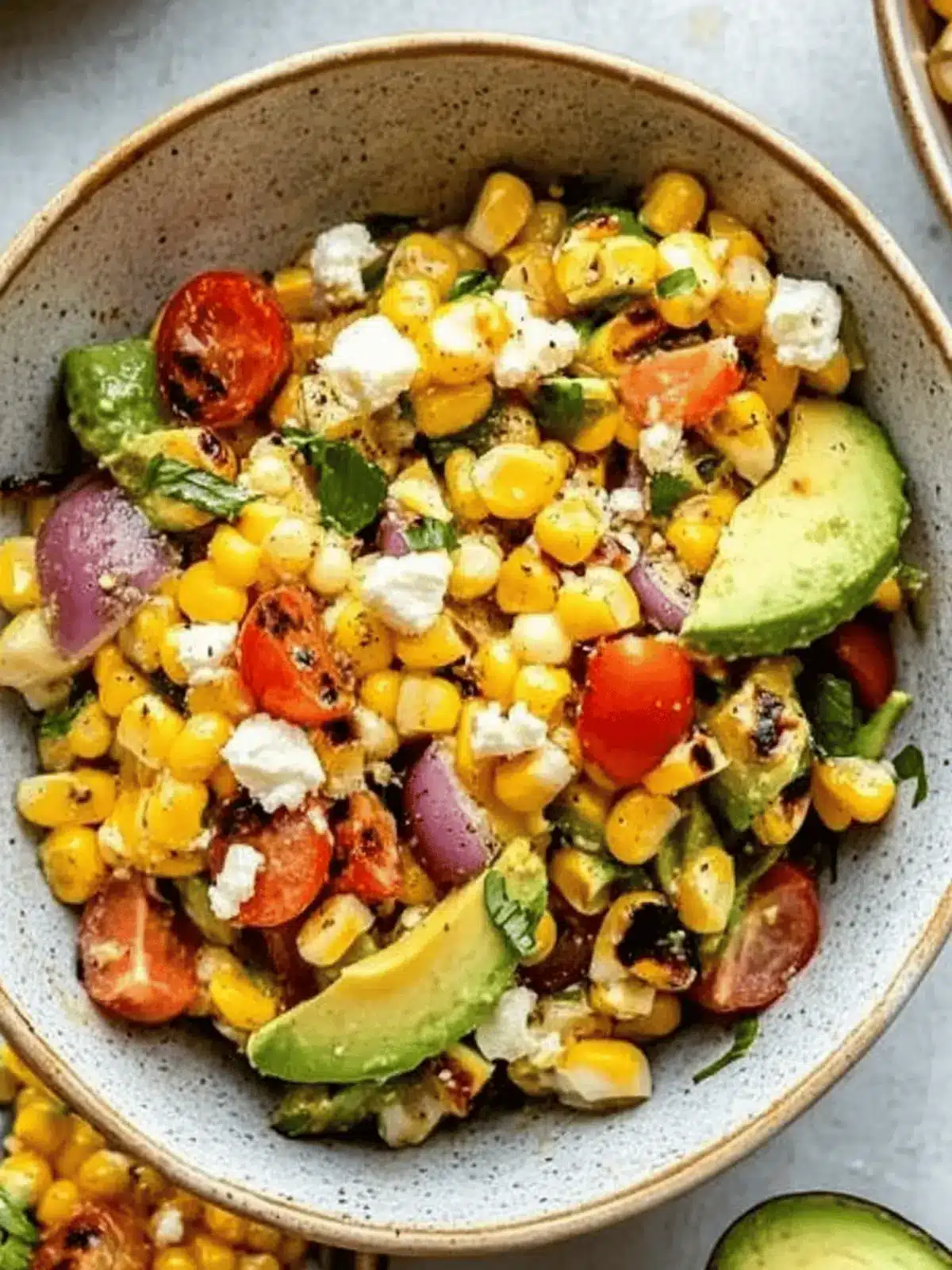 Grilled Corn Salad with Avocado, Goat Cheese & Hot Honey Vinaigrette