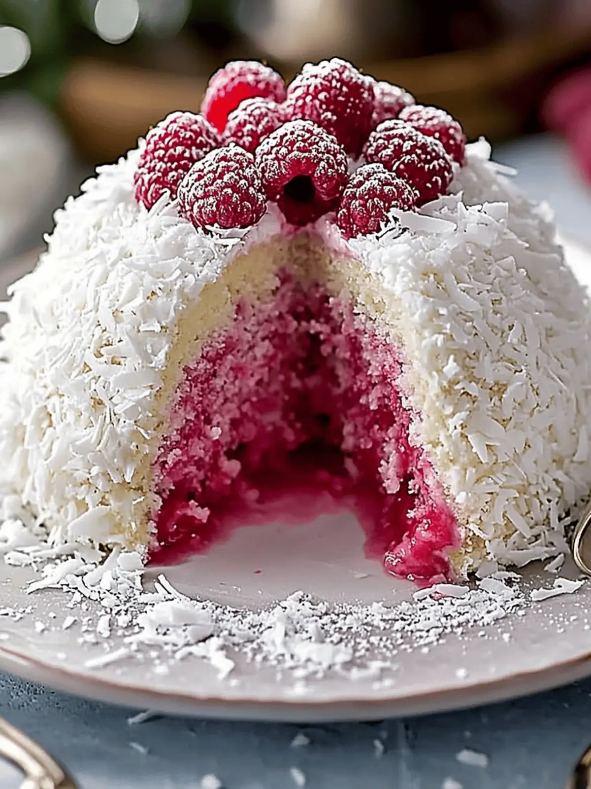 Raspberry Swirl Coconut Snowball Cake
